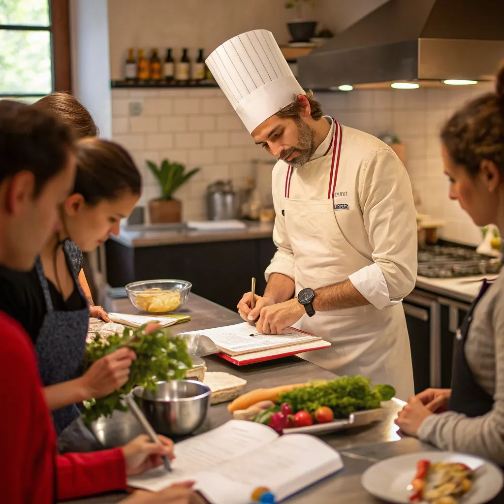 Chef teaching a French cooking class